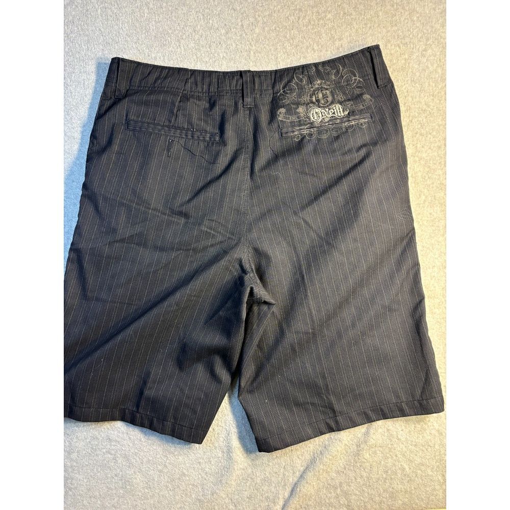 O'Neill Chino Shorts Men Size 34 Black Striped Pocket Flat Front Embroidery Logo - Picture 2 of 5